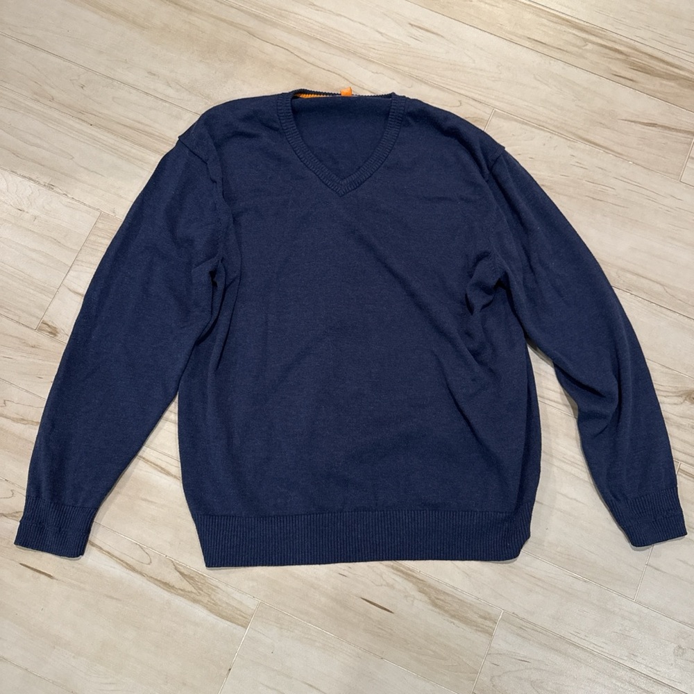 Savane Men's Deep Blue V-Neck Cotton Blend Sweater - XL